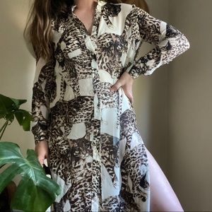 H&M Wild Cat Midi Shirt Dress With Slits Size 8
